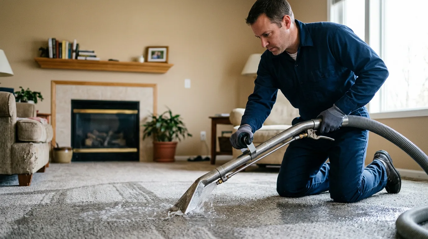 Water damage restoration technician working near Astoria, IL